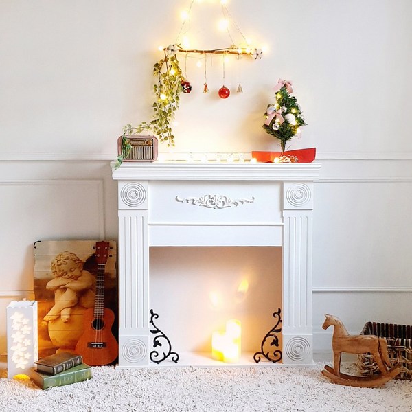  루이송 인테리어 벽난로 콘솔 장식장 (완제품발송), 화이트 