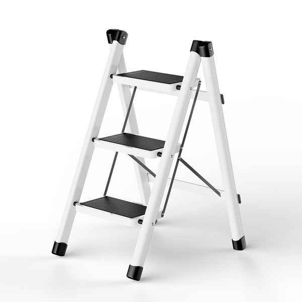 Kcwen 휴대용 가정용 접이식 사다리 미니 A형, 1개, 화이트x3단