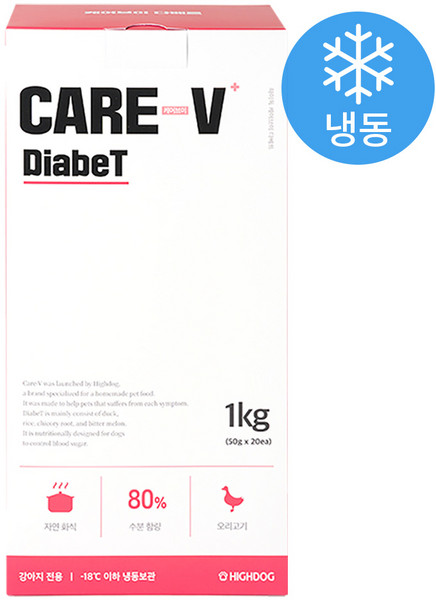 하이독 생후 3개월령 이상 케어브이 다베트 강아지 냉동 화식사료, 오리, 50g, 20개