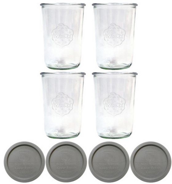 WECK 유리병 850ml + PE 뚜껑 그린레이 세트 743, 4세트