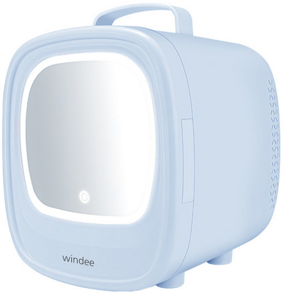 Windee 미니 냉장고 멀티 화장품 냉장고 6L 용량 차량용 가정용 LED 거울 냉온 2가지 모드 겸용, 블루