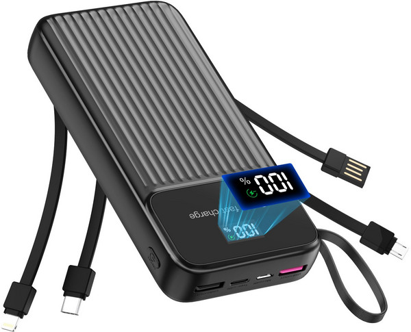 THOUSTA 대용량 보조배터리 20000mAh 4개 충전선 내장됨 일체형 고속충전PD QC3.0 22.5W보조밧데리, 블랙