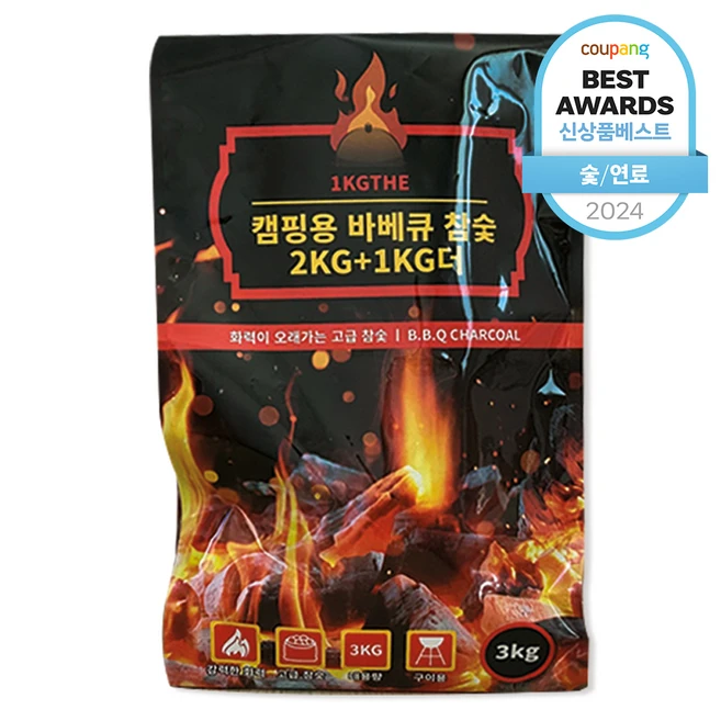 1KGTHE 캠핑용 바비큐 참숯, 3kg, 1개