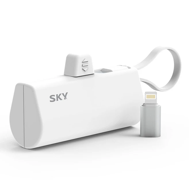 SKY 필 X12 Pro PD 케이블 휴대용 미니 인디케이터 도킹형 보조배터리 5000mAh C타입 / 애플8핀, 화이트, SKY-X12PD