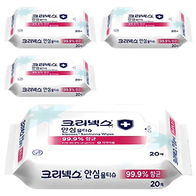 크리넥스  안심 물티슈 휴대용 80개입 (20개입 X 4팩)