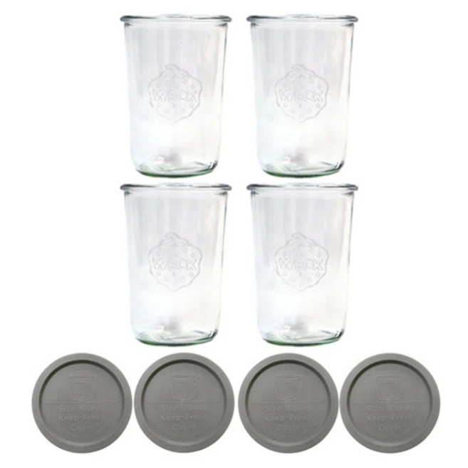 WECK 유리병 850ml + PE 뚜껑 그린레이 세트 743, 4세트