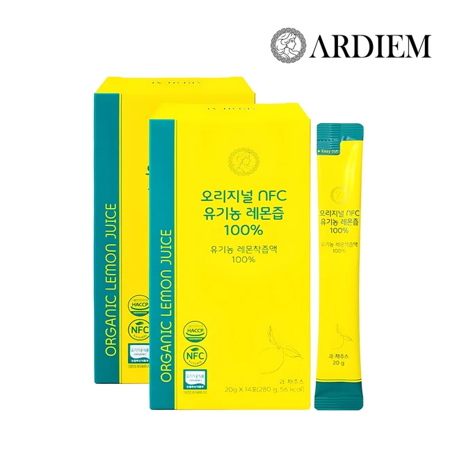 아르디엠 오리지널 NFC 유기농 레몬즙 100% 착즙 레몬 원액, 280g, 2개