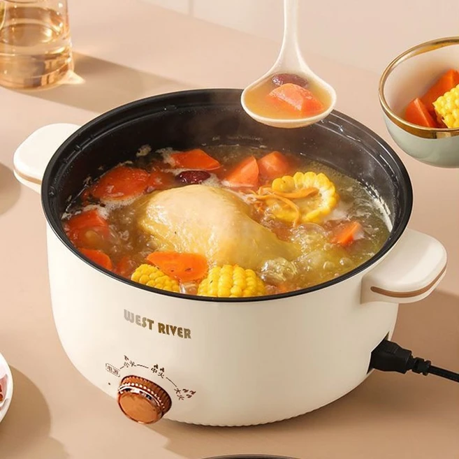 YAPOGI 대용량 멀티쿠커 전기냄비 4.5L 스테인리스 2단 멀티 찜기 3단 온도 조절 샤브샤브전기냄비, 3.5L(3-5인용)