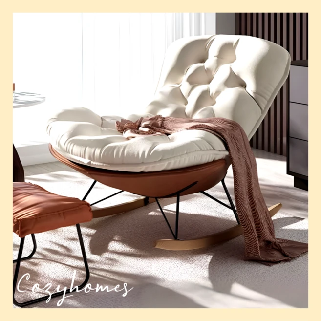 코지홈즈 안락한 흔들의자 1인쇼파 수유의자 암체어 무중력의자 1인용 소파 스윙 릴렉스 체어, 1개, 4. 오렌지 흔들의자 + 풋스툴