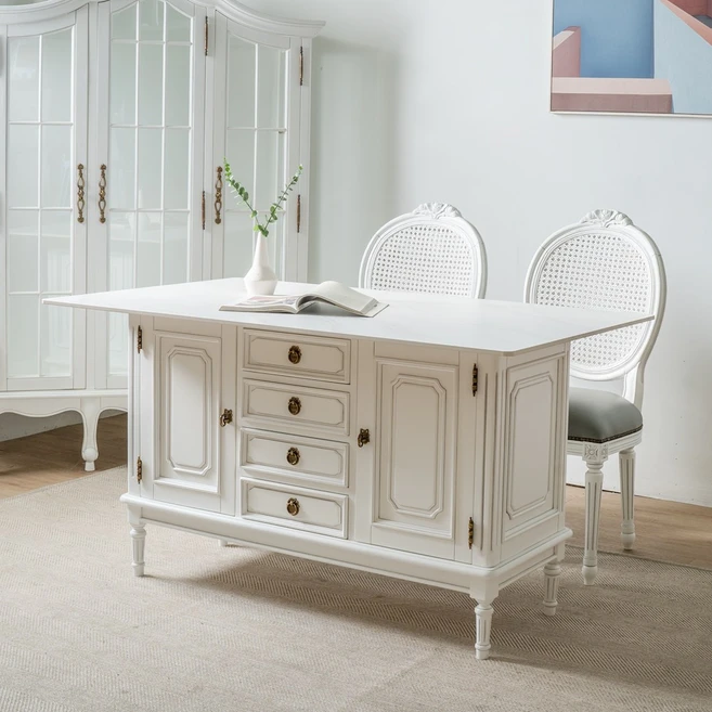 소피아엘렌 엘리즈 포세린 세라믹 4인용 엔틱 식탁 세트, 아일랜드테이블+의자2개