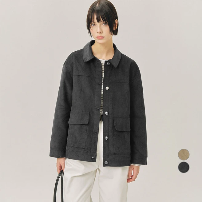 ELLEPARIS 여성용 코튼 코듀로이 베이직 워크 자켓