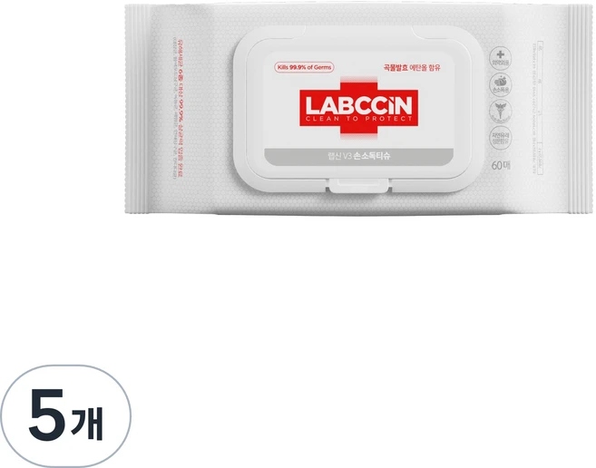 랩신 v3 손소독 티슈, 60매, 5개