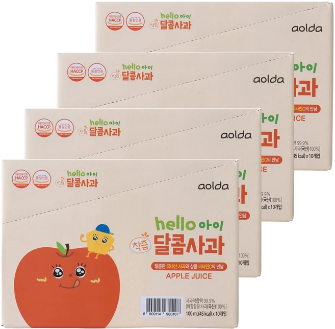 아올다 헬로아이 착즙 달콤사과, 100ml, 40개