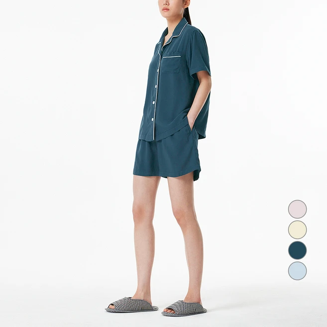 JAJU(자주) 여성용 레이온 컬러 3부 파자마 세트