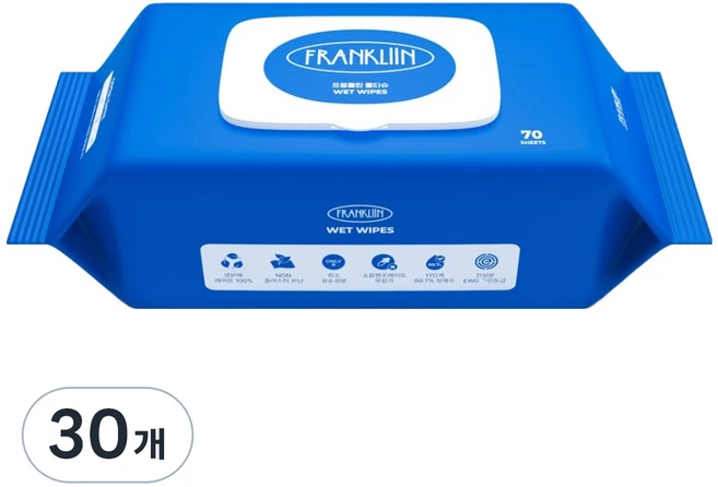 프랭클린 아기 물티슈 캡형, 75g, 70매, 30개