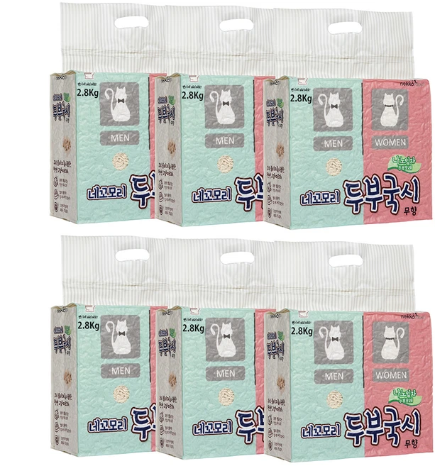 네꼬모리 두부국시 나노입자 고양이 모래, 2.8kg, 6개, 무향