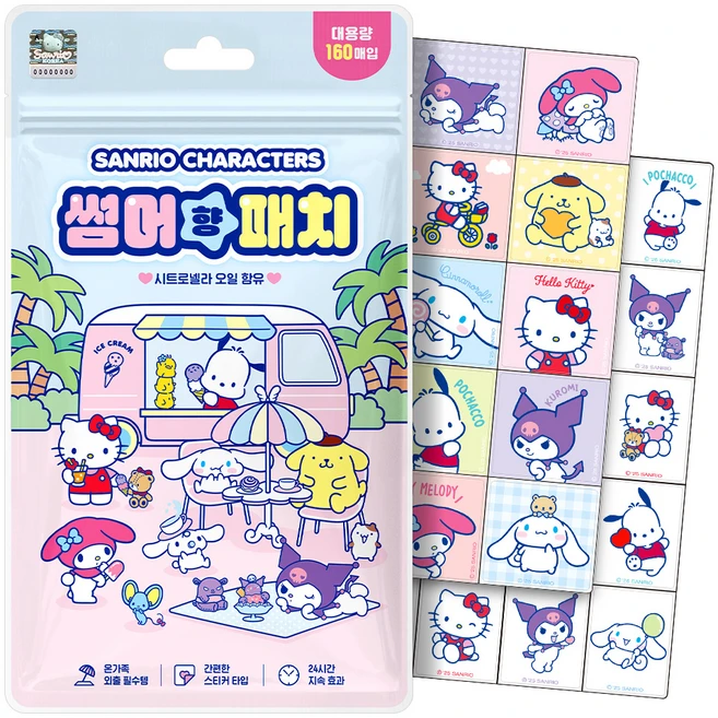 아텍스 유아용 산리오 캐릭터즈 썸머향패치 날벌레 기피제 대용량 160p 세트, 혼합색상, 1세트