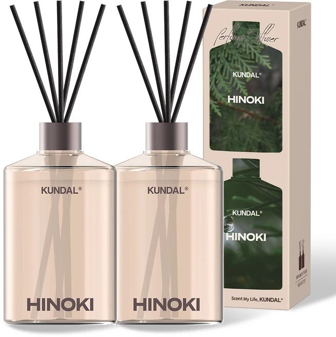 쿤달 퍼퓸 디퓨저 선물세트, 히노키향, 500ml, 2개
