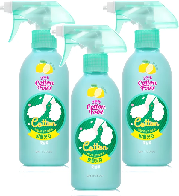 온더바디 코튼풋 발을씻자 풋샴푸 레몬민트향 본품, 1개입, 3개, 385ml