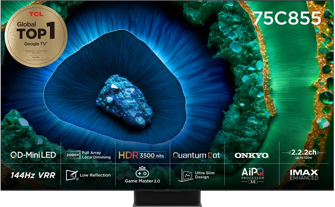 TCL 4K UHD QD Mini LED 스마트 TV, 191cm(76인치), 75C855, 벽걸이형, 방문설치