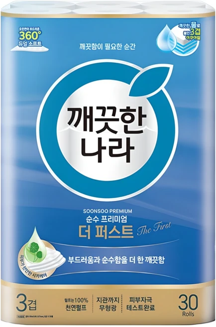 깨끗한나라 순수 프리미엄 더 퍼스트 천연펄프 3겹 고급롤화장지, 30m, 30개입, 1개