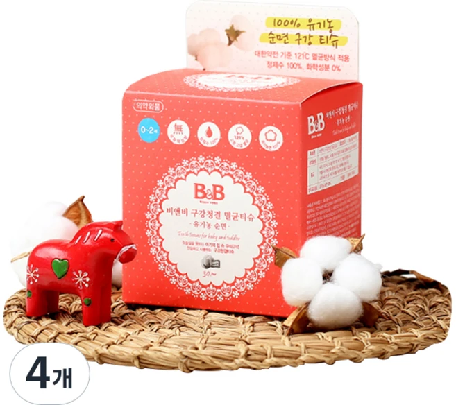 비앤비 유아 구강청결 멸균티슈, 60g, 4개