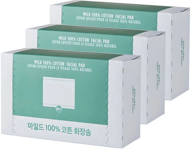 더페이스샵 데일리 마일드 100% 코튼 화장솜, 80개입, 3개
