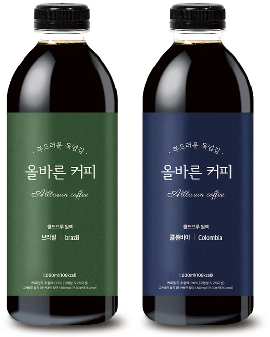 올바른커피 콜드브루 원액 더치커피 브라질 + 콜롬비아, 1L, 2개입, 1개