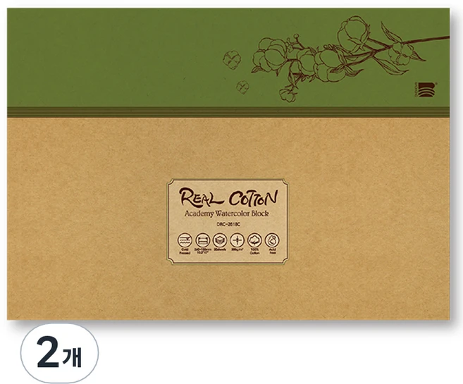 미젤로 리얼코튼 아카데미 수채화스케치북 중목 300g DRC-2618C 260 x 180 mm, 20매, 2개