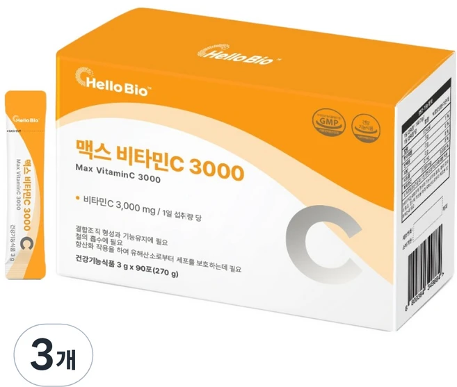 헬로바이오 맥스 비타민C 3000 90p, 270g, 3개