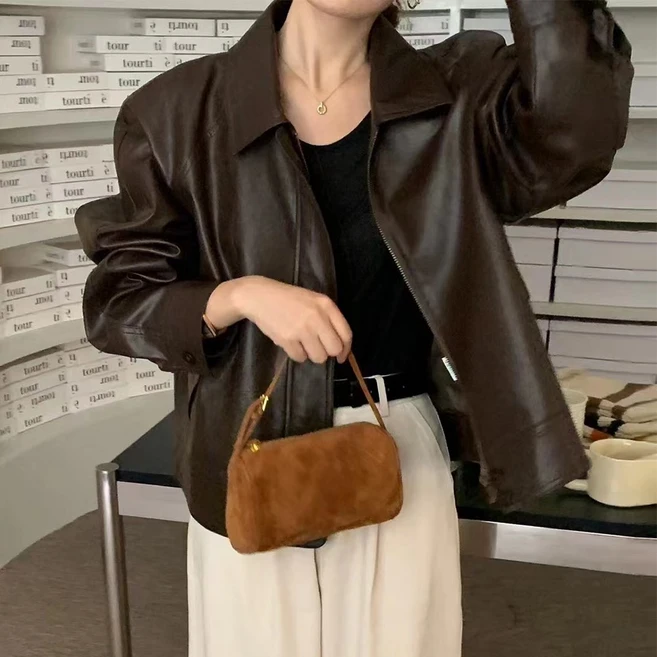 타니즈 여성용 롯트 나그랑 PU가죽 카라넥 집업 레더자켓