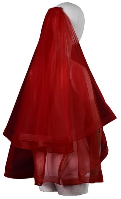 결혼식 파티를위한 결혼식 베일 신부 베일 깎아 지른 머리 스카프 진홍색, 빨간색, 1개