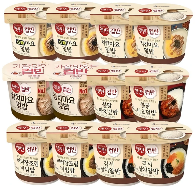 햇반 컵반 컵밥 세트 6종 (스팸마요+치킨마요+참치마요+불닭마요+버터장조림+김치날치알밥), 2세트, 200g