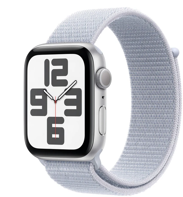 Apple 정품 2024 애플워치 SE 2세대 알루미늄 케이스, 44mm, GPS, 실버 / 블루 클라우드 스포츠 루프, Loop