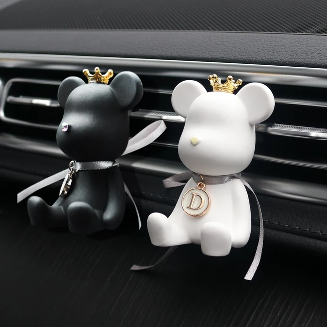 지엠지 베어브릭 차량용 석고방향제 크롬 디퓨저 차방향제, 블랙 베어, 아쿠아체리블라썸 5ml, 1세트