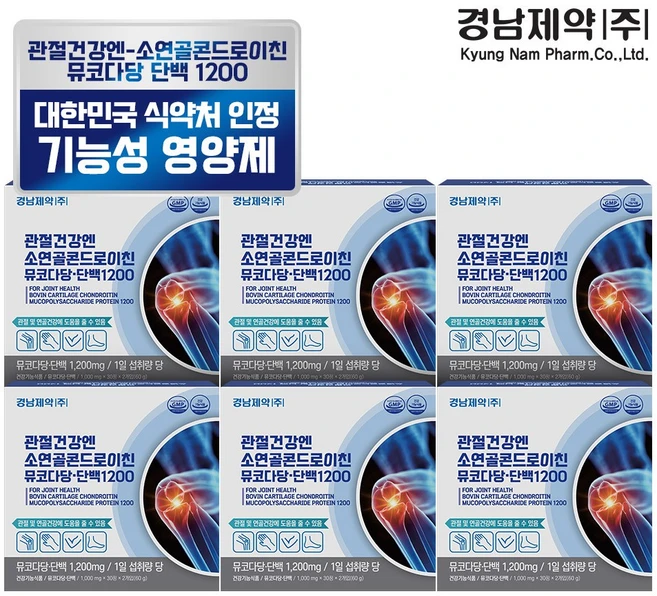 경남제약 관절건강엔 소연골 콘드로이친 뮤코다당단백 1200 건강기능식품, 60정, 6개