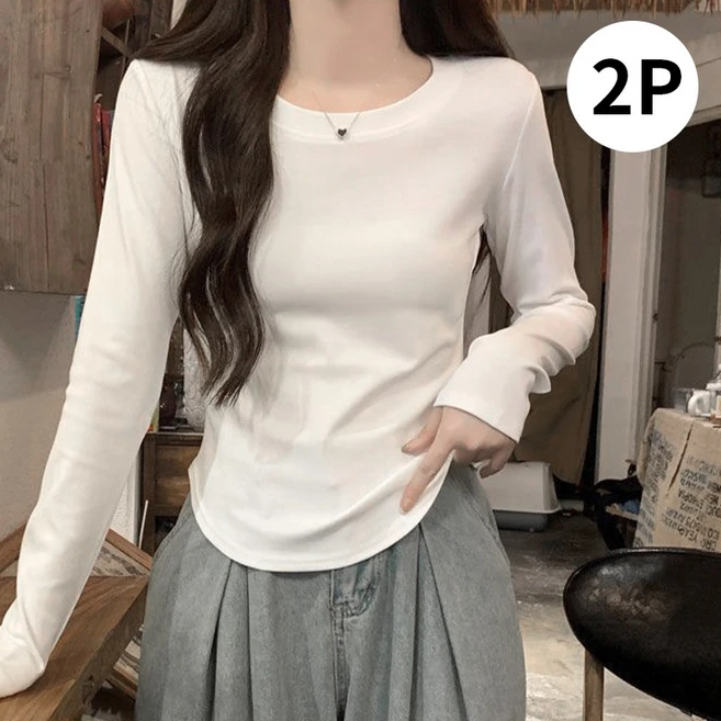 스피세프 1+1 패션 슬림 라운드 여성 긴팔 티셔츠