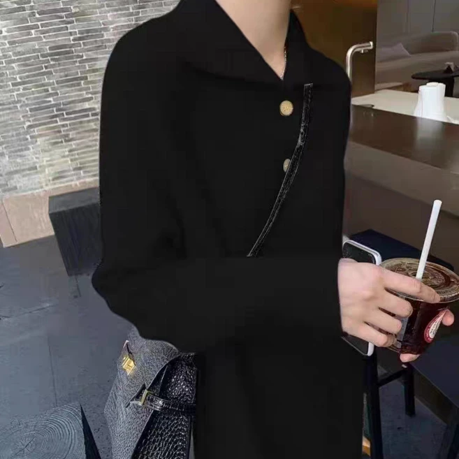 COSYEVNO 여성 봄 가을 따뜻한 칼라 긴팔 롱 원피스