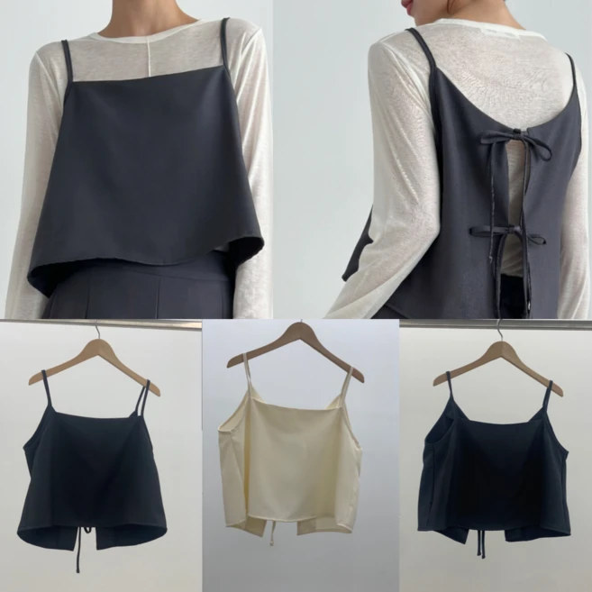 LionHu 국내제작 앞뒤 착용 가능 여성 뷔스티에 끈조끼 레이어드 나시 베스트 루즈핏