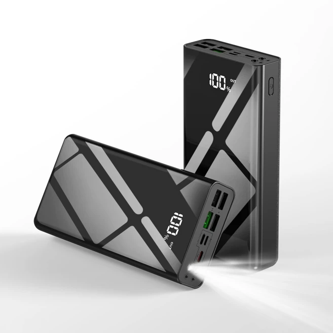 THOUSTA 대용량 보조배터리 고속충전 30000mAh 멀티단자 잔량표시 LED조명 PD 22.5W QC3.0, 블랙