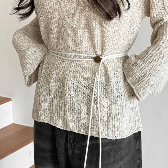 블루씨티 실버 스토퍼 레더 슬림 매듭 끈 벨트