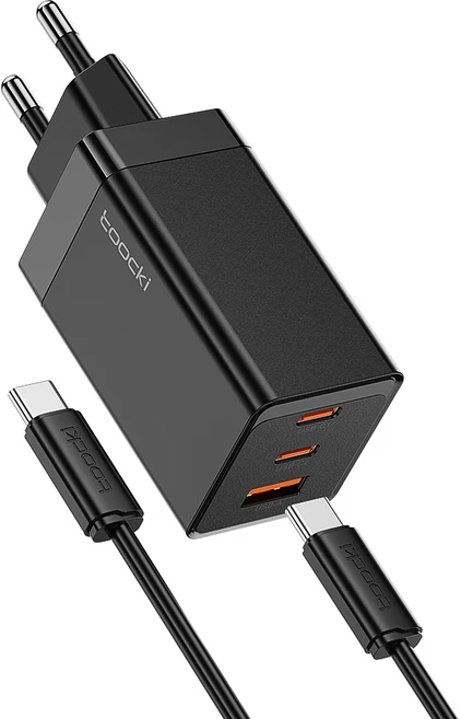 Toocki 툭키 GaN 67W PPS PD3.0 C타입 3포트 급속충전기 멀티어댑터 100W C타입 고속 충전기 케이블, 1개, 블랙