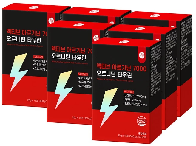 올바른 액티브 아르기닌 7000 오르니틴 타우린, 300g, 6개