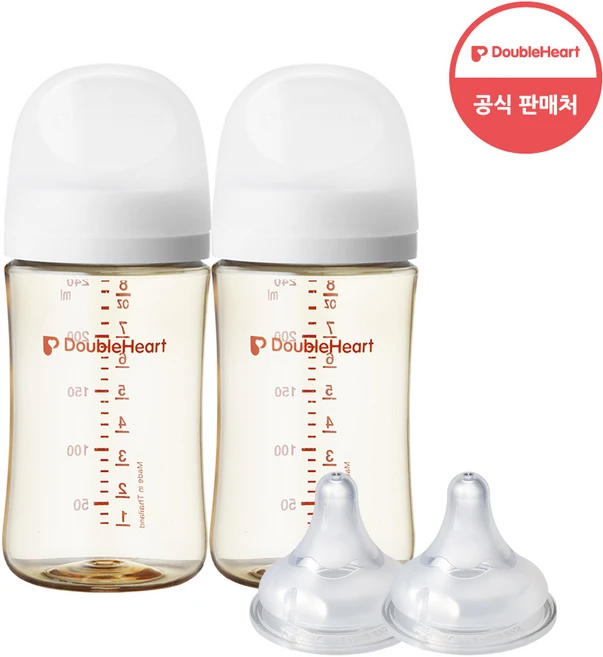 더블하트 모유실감 3세대 PPSU 베이직 트윈팩 240ml+젖꼭지(2입), 제뉴인화이트, 3세대 젖꼭지S, 1개