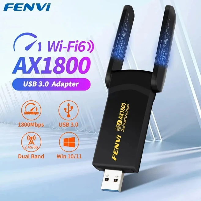 와이파이 무선 FENVI 1800Mbps WiFi 6 USB 어댑터 듀얼 밴드 24G5Ghz 수신기 30 동글 네트워크 카드 노트북 PC 승리 1011, 1)WIFI6 FUAX1800, 1개