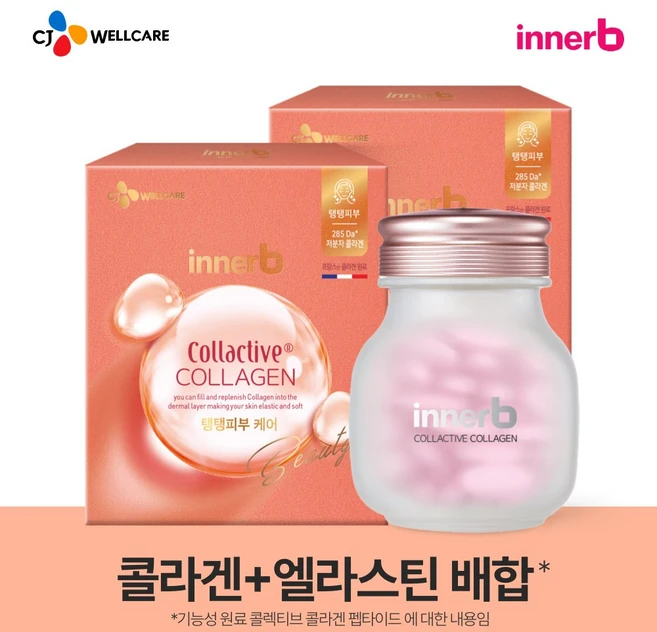 CJ 이너비 콜렉티브 콜라겐 엘라스틴 식약처 인정 피부 기능성, 84정, 2개