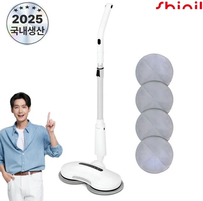 [25년최신형 국내생산]신일 LED 무선 물걸레 청소기 화이트 /극세사패드 4P증정, SDC-WC3008