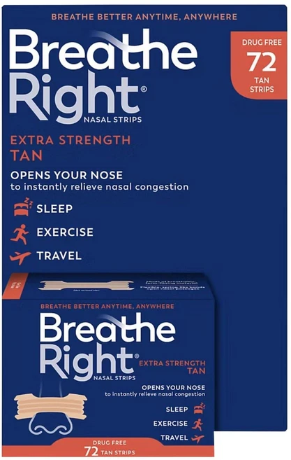 Breathe Right 브리드 라이트 엑스트라 스트렝스 나잘 비강 코 스트립 72매입, 72개