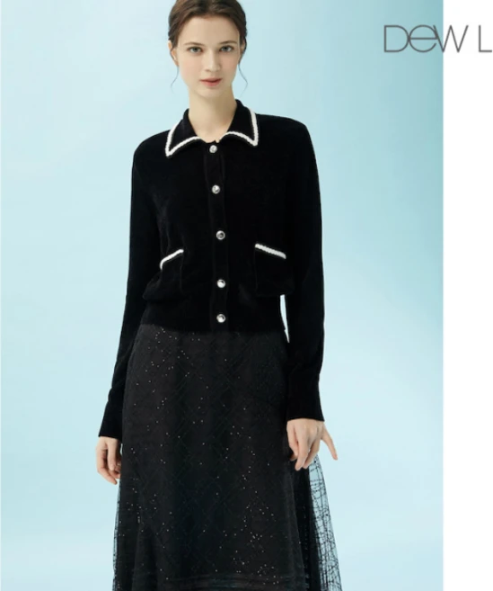 듀엘PLAN D 배색 카라 니트 가디건 BK_D241KSL3051191324