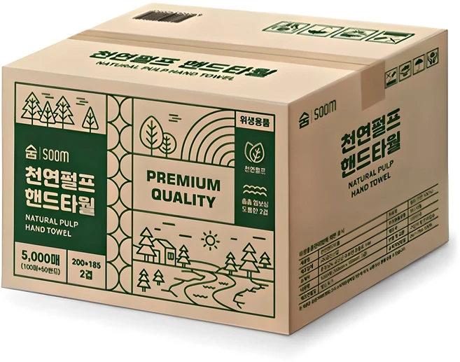 SOOM 100% 천연펄프 무형광 핸드타올 5000매 키친타올 페이퍼타올, 5000개입, 1개